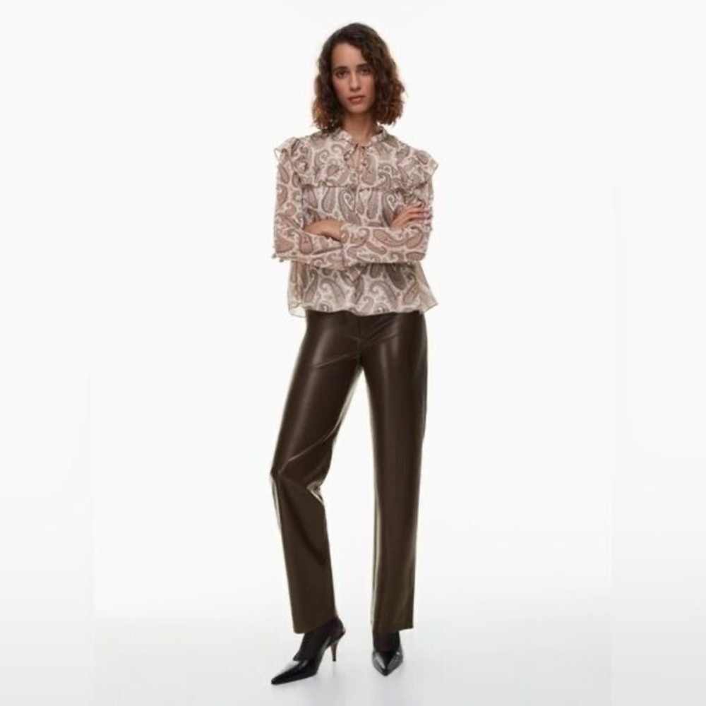 Aritzia Wilfred Melina Faux Vegan Leather Pant, Dark Mocha, Size 8
